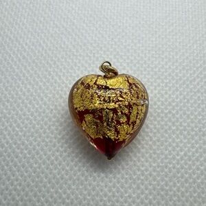 VINTAGE 14K SOLID GOLD RED MURANO GLASS HEART CHARM/PENDANT! Michael Anthony